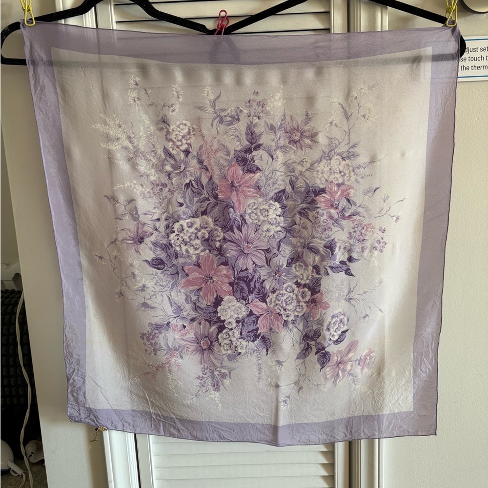 Vintage Floral Purple and White Scarf